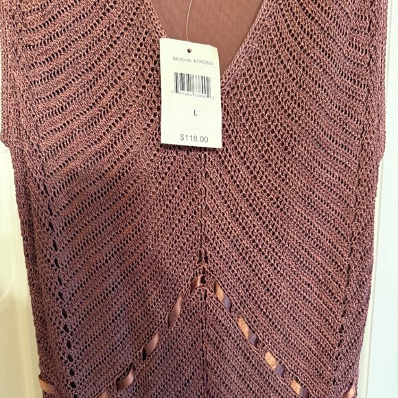 VINTAGE, NWT 1990s Kroshetta by Papillon Mocha/Brown Crochet BodyCon Dress - Picture 3 of 6